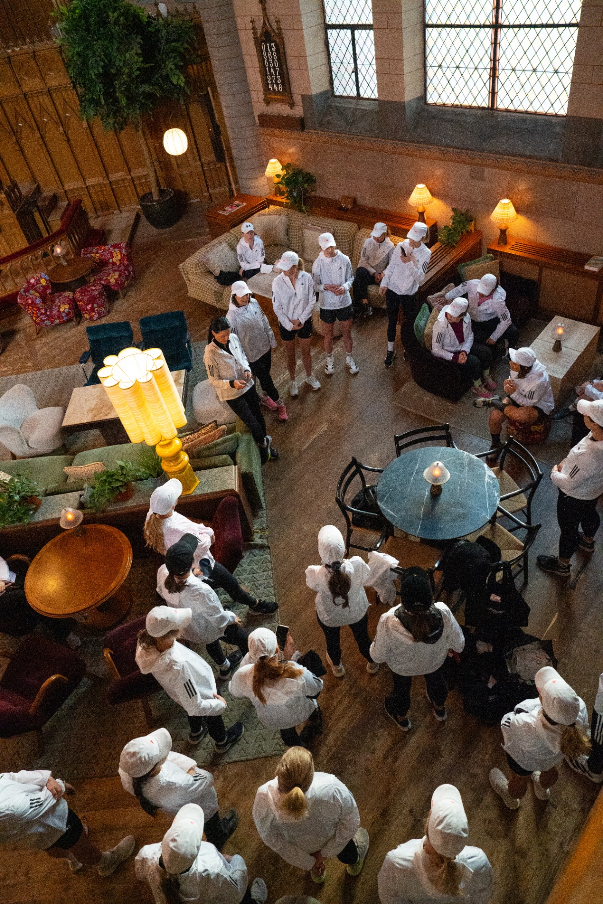 Members gathered in the cathedral lounge before a run